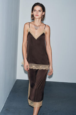 ZW COLLECTION SATIN TOP WITH LACE TRIM - Zara фото 5