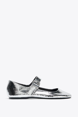 METALLIC LEATHER-EFFECT BALLERINAS - Zara фото 3
