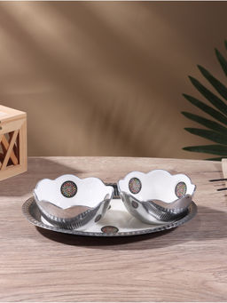 Менажница Винтаж (набор 2 шт) 10х10х5,5 см, на подносе, алюминий