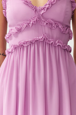 TRENDYOLMILLA Ekru Cicek Desenli A-Kesim F?rf?r Detayl? Astarl? Sifon Maxi Dokuma Elbise TWOSS23EL02013 фото 37