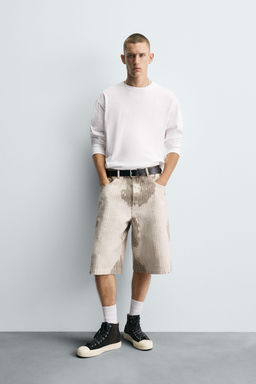 TEXTURED STRIPE BERMUDA SHORTS