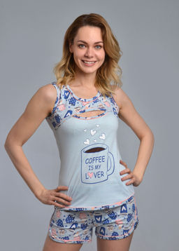 Пижама с шортами КОФЕ (голубой №10)