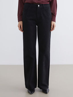 Ta? Detayl? Wideleg Kad?n Jean Pantolon