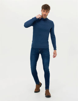 _ndigo Melanj Slim Fit Yar_m Bal_k__ Yaka Basic Triko Kazak - Pierre cardin фото 4