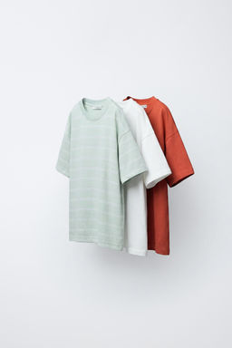 PACK TRES CAMISETAS RAYAS Y LISAS / Naranja oscuro - Zara фото 4