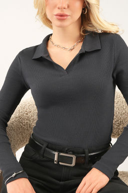 Женский лонгслив-поло в рубчик Happyfox