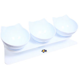 Миски пластиковые на подставке 3шт "МУРОЧКИН", цвет белый, 39,5*12*13см/270мл