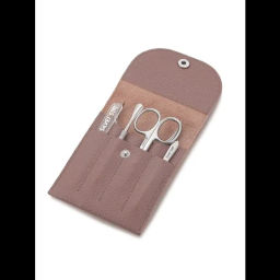 Маникюрный набор кофейный, натур кожа, 5 предметов, на кнопке