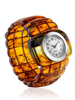 Женские наручные часы на эластичном браслете из янтаря