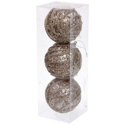 Новогодние шары "GLAME - Блестящий мир" 8 см (набор 3 шт), Шампань