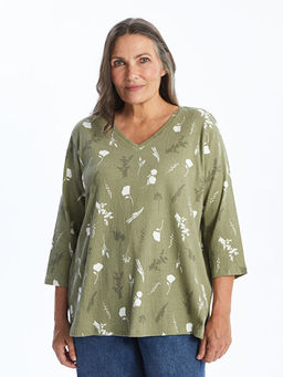 V Yaka Desenli Kad?n Bluz