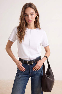 Beyaz Regular/Normal Kal_p D___k Kol K_sa Kollu Tok %100 Pamuk _rme T-Shirt TWOSS26TS00260
