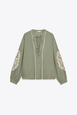 CONTRAST EMBROIDERY BLOUSE - Zara фото 5