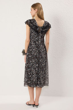 Siyah Cicekli A Kesim Yakas? Kat Kat F?rf?rl? Maxi Dokuma Elbise TWOSS25EL00284 - Trendyolmilla фото 5