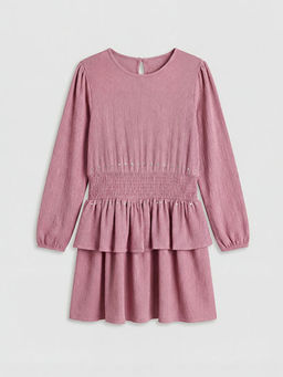 Bisiklet Yaka F?rf?rl? Ta? Detayl? K?z ?ocuk Elbise