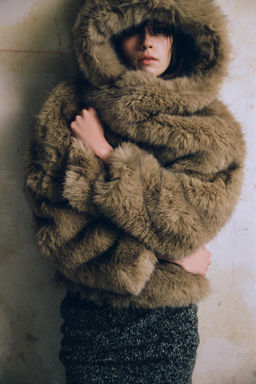FAUX FUR HOODED COAT