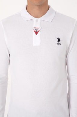 Erkek Slim Fit Polo Yaka Beyaz Basic Sweatshirt