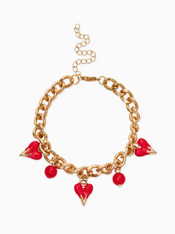 Браслет на цепи «Вишневый рай. Сердечки», L=17 см, красный в золоте