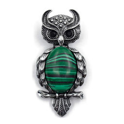 Брошь Филин малахит