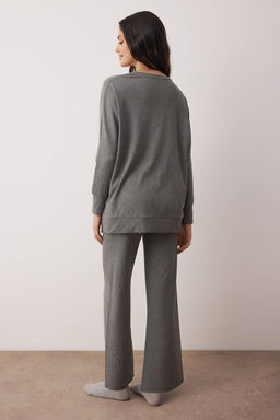 Antrasit Pamuklu Y?rtmacl? Fitilli Orme Pijama Tak?m? THMAW26PT00223 - Trendyolmilla фото 4