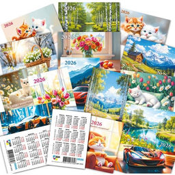 Цена за 50 шт. Календарь карманный 2026г. "Цветы, природа, кошки, машины" УФ-лак (9738) в ассорт.