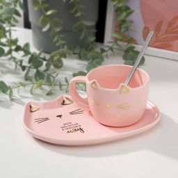 Подарочный набор Мяу: кружка 200 мл, блюдце 18 х 11 см, ложка