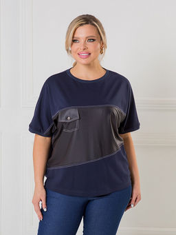 Блузка 1471 из вискозной ткани со вставкой из экокожи