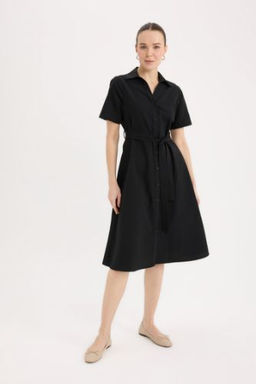 A Kesim Gomlek Yaka Poplin K?sa Kollu Midi Elbise