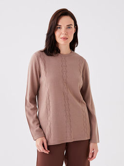 Bisiklet Yaka Kendinden Desenli Uzun Kollu Kad?n Triko Kazak