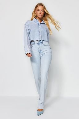 TRENDYOLMILLA Ac?k Mavi More Sustainable Yuksek Bel Flare Jeans TWOAW23JE00657  фото 5