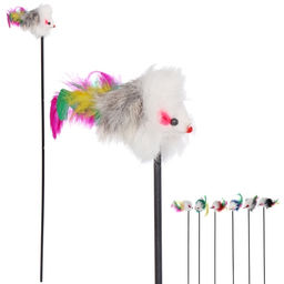 Цена за 6 шт. Игрушка - дразнилка на палочке "ЦапЦап", мышка, цвет микс, 48см ( пакет с подвесом)