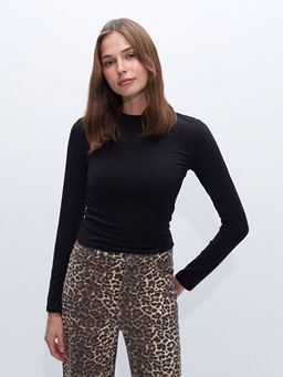 Dik Yaka D?z Uzun Kollu Kad?n Body