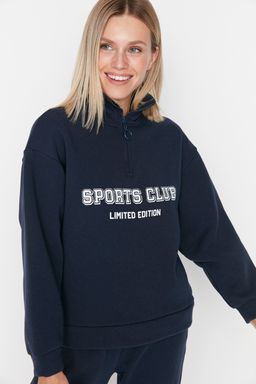 TRENDYOLMILLA Lacivert Regular/Normal Kal?p Sloganl? Fermuarl? Kal?n Ici Polarl? Sweatshirt TWOAW23SW00703  фото 2