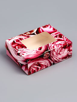 Цена за 20 шт. Коробка подарочная складная с окном «Розы» 10×8×3.5 см