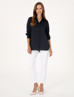 Lacivert Comfort Fit Saten Uzun Kollu G_mlek - Pierre cardin фото 4