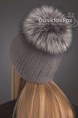 Шапка Лыжница норка орнамент серо-голубая