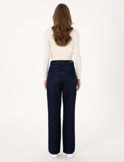 Lacivert Waist Flare Fit Jean Pantolon