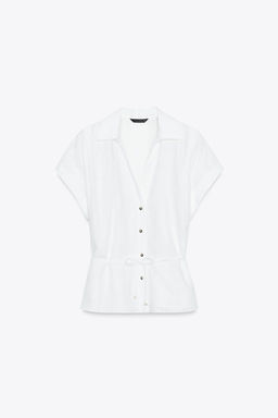 LINEN BLEND BELTED BLOUSE - Zara фото 5