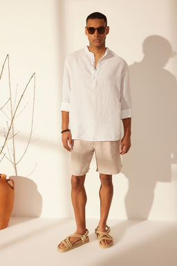 Tas %100 Keten Regular Fit Beli Lastikli Sort TMNSS24SR00050