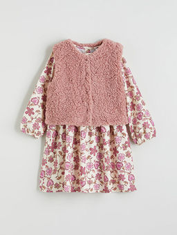 Desenli K?z ?ocuk Elbise ve Yelek