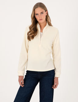 Ekru Comfort Fit Fermuarl_ Polar Sweatshirt