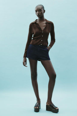 RIBBED POLO KNIT CARDIGAN