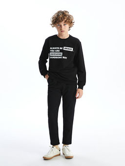 Bisiklet Yaka Bask?l? Erkek ?ocuk Sweatshirt