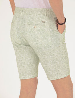 Haki Slim Fit Beli Lastikli Desenli Bermuda _ort