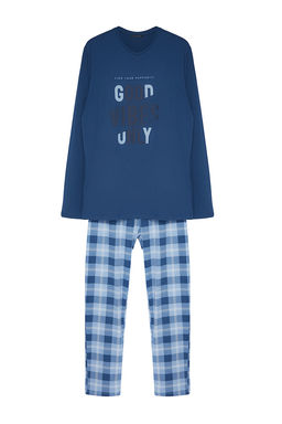 TRENDYOL MAN Mavi Regular Fit Ekose Orme %100 Pamuk Pijama Tak?m? TMNAW24PT00023 - Trendyolmilla фото 10