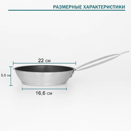 Сковорода Hanna Knövell, d=22 см, h=5.5 см, толщина стенки 0.6 мм, длина ручки 21.5 см, антипригарное покрытие, индукция, нержавеющая сталь