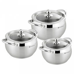 "Zeidan" Набор кастрюль из нержавеющей стали 3 штуки: 2л д16см, 3,0л д18см, 4,0л д20см; комбинированная полировка снаружи, матовая полировка внутри, стеклянная крышка, ручки на корпусе и крышке в цвет корпуса, 3-х слойное капсулированное дно, подароч