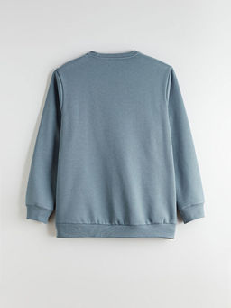 B?y?k Beden Bisiklet Yaka Bask?l? Kal?n Erkek Sweatshirt