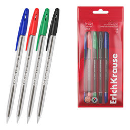 Цена за 12 шт. Набор из 8 ручек шариковых ErichKrause R-301 Stick Classic 1.0, цвет чернил: синий - 2, черный - 2, красный - 2, зеленый -2 (в пакете)