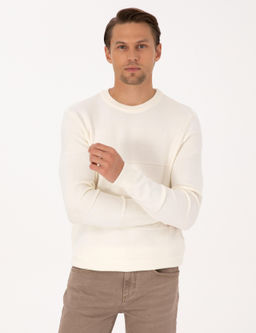 Ekru Slim Fit Bisiklet Yaka Triko Kazak - Pierre cardin фото 3